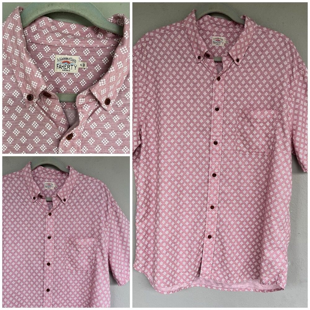 Faherty Movement Button Down Shirt XL Maeve Geo Print ShortSleeve Organic Cotton